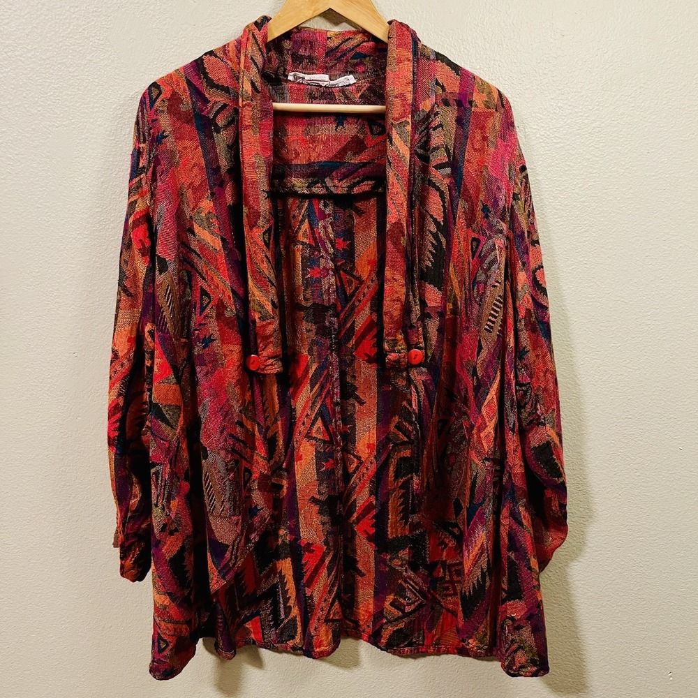 VTG New Aura Vibrant Woven Cardigan Jacket Ethnic Multicolor Artsy Boho One Size